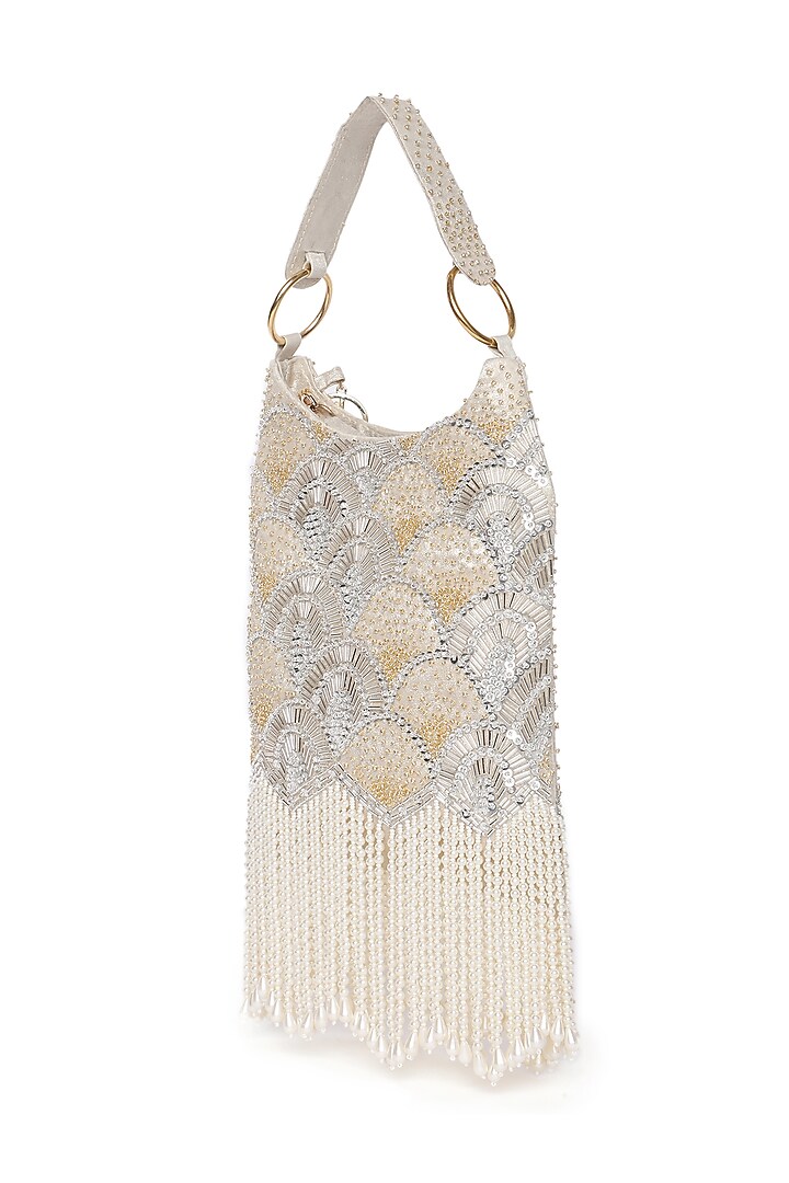 Gold Shimmer Suede Embellished Mini Hobo Bag by Quirky Tales at Pernia's Pop Up Shop
