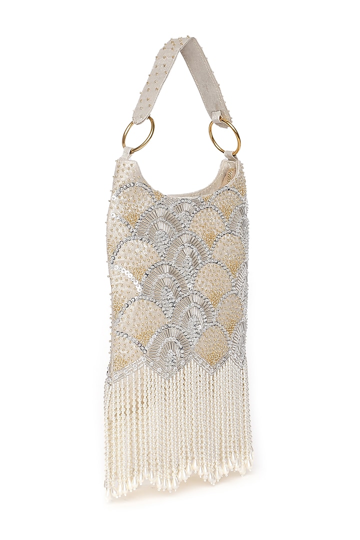 Gold Shimmer Suede Embellished Mini Hobo Bag by Quirky Tales at Pernia's Pop Up Shop