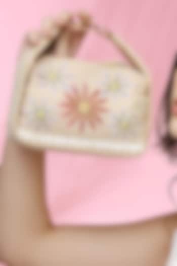 Off-White Suede Embroidered Mini Handbag by Quirky Tales at Pernia's Pop Up Shop