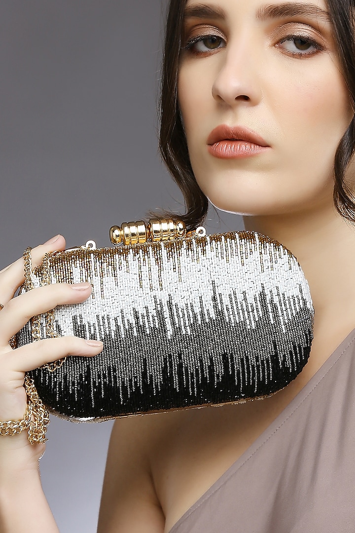 Multi-Colored Satin Embellished Ombre Clutch by Quirky Tales
