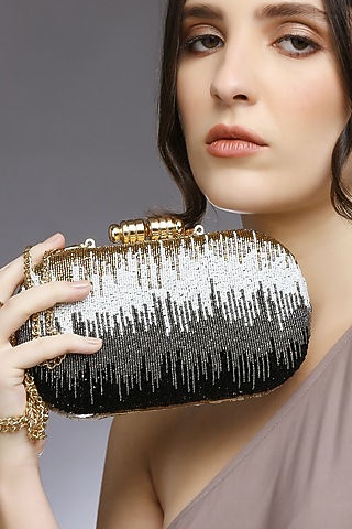 Multi-Colored Satin Embellished Ombre Clutch by Quirky Tales
