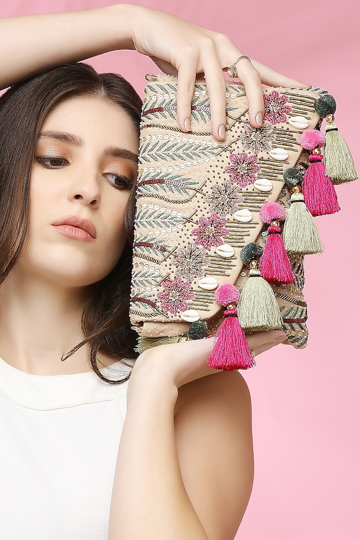 Multi-Colored Suede Embroidered Envelope Clutch by Quirky Tales at Pernia's Pop Up Shop