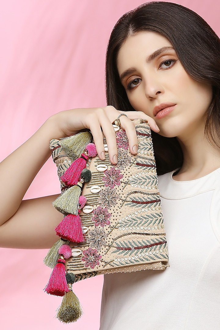 Multi-Colored Suede Embroidered Envelope Clutch by Quirky Tales at Pernia's Pop Up Shop