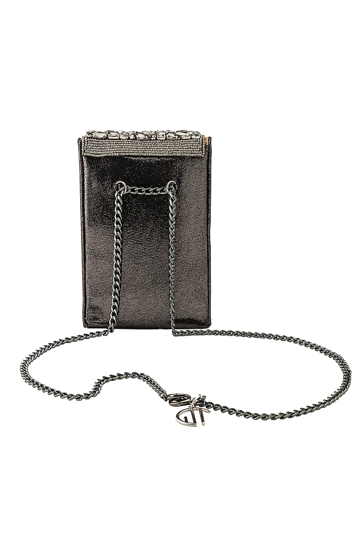 Grey Metallic Hand Embroidered Mobile Bag by Quirky Tales at Pernia's Pop Up Shop