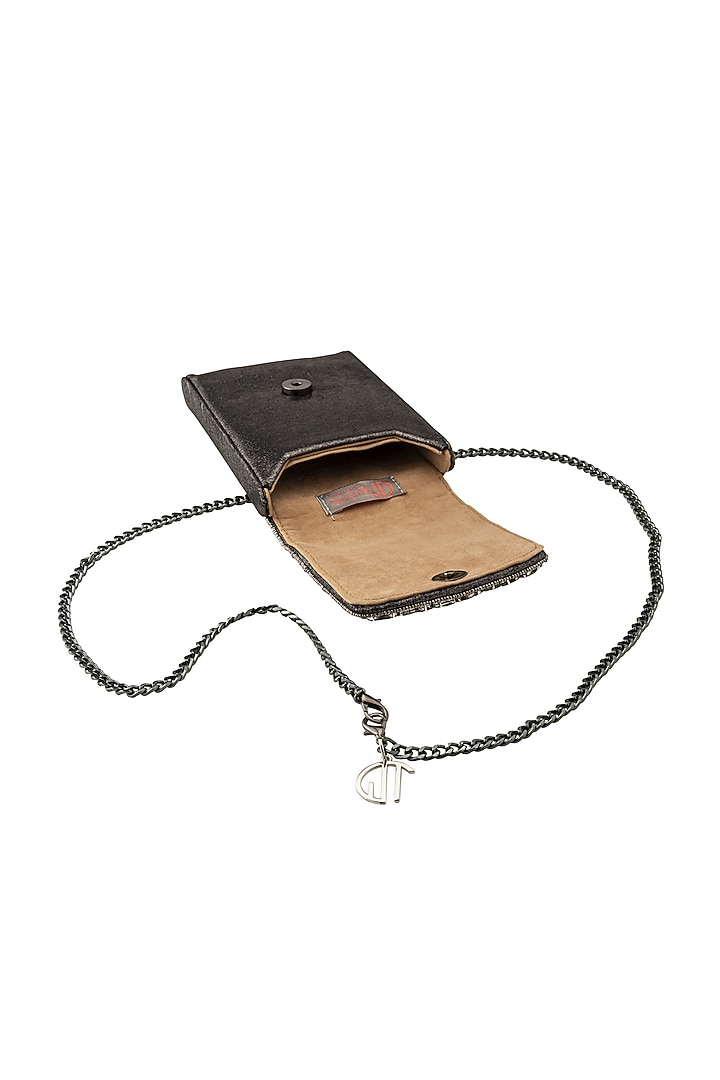 Grey Metallic Hand Embroidered Mobile Bag by Quirky Tales at Pernia's Pop Up Shop