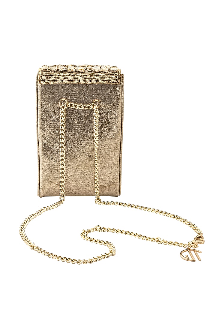 Gold Metallic Hand Embroidered Mobile Bag by Quirky Tales at Pernia's Pop Up Shop