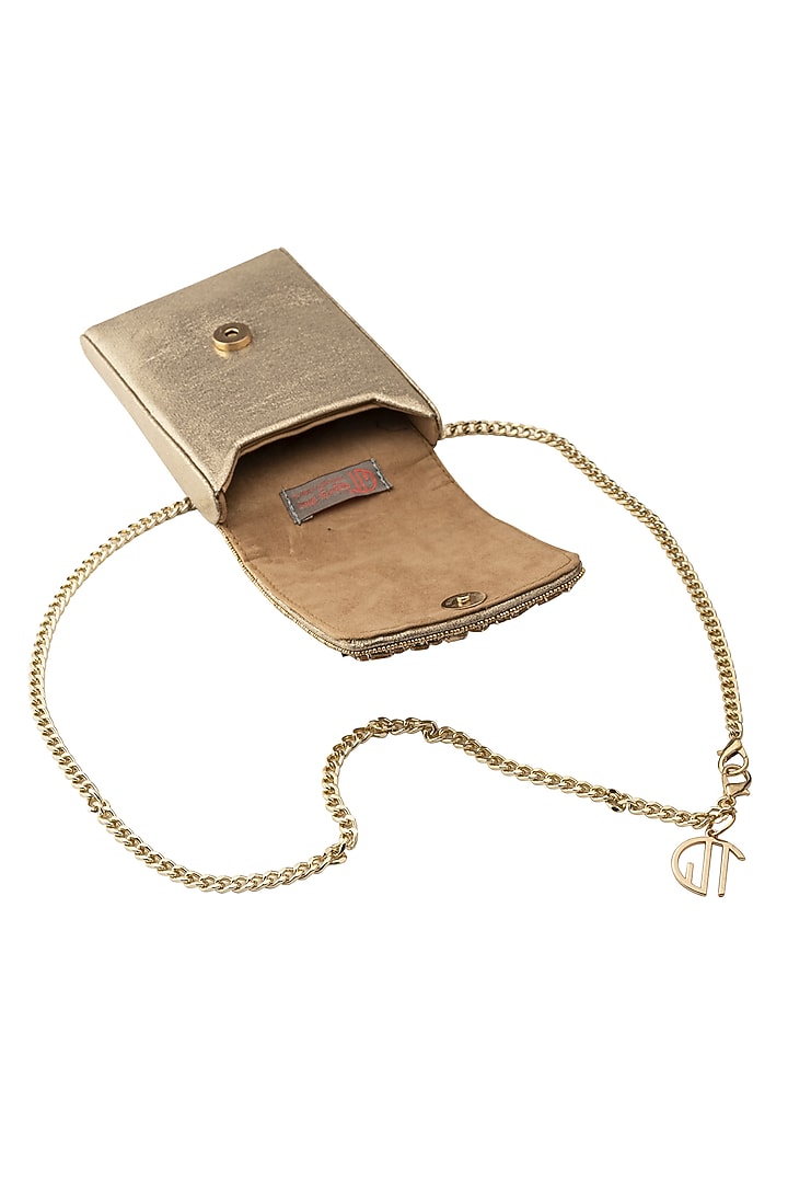 Gold Metallic Hand Embroidered Mobile Bag by Quirky Tales at Pernia's Pop Up Shop