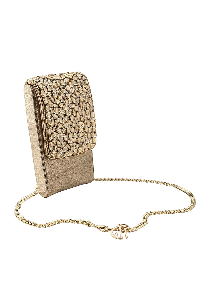 Gold Metallic Hand Embroidered Mobile Bag by Quirky Tales at Pernia's Pop Up Shop