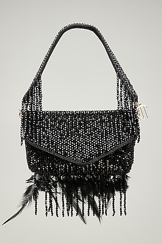 Black Jute Embellished Envelope Clutch by Quirky Tales