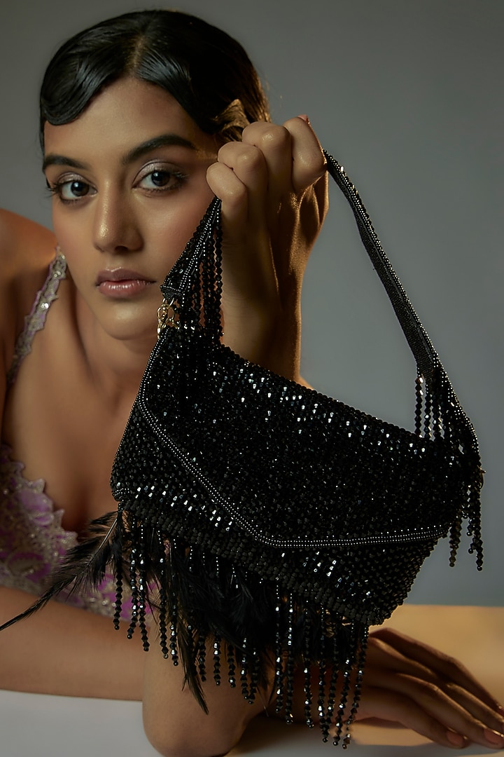 Black Jute Embellished Envelope Clutch by Quirky Tales at Pernia's Pop Up Shop