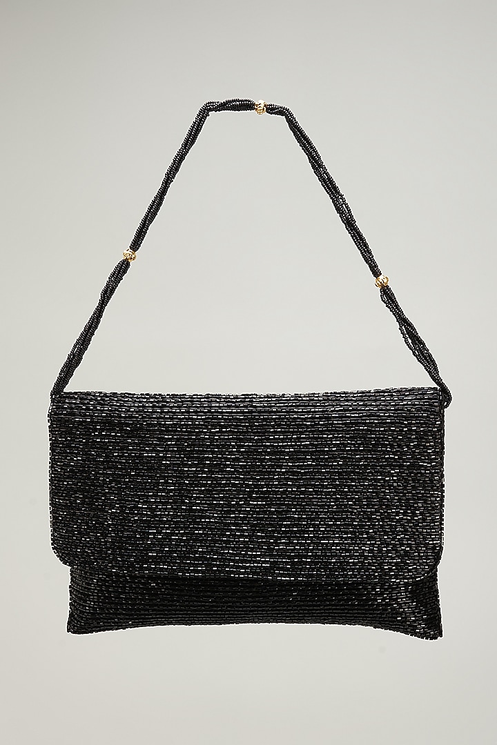 Black Jute Embellished Clutch by Quirky Tales