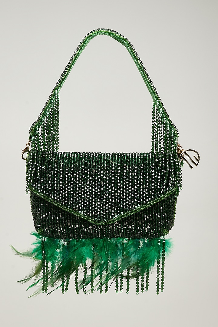 Green Jute Embellished Envelope Clutch by Quirky Tales