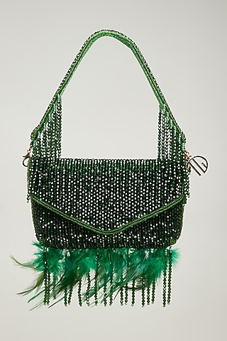 Green Jute Embellished Envelope Clutch by Quirky Tales