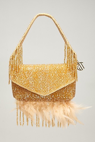 Yellow Jute Embellished Envelope Clutch by Quirky Tales
