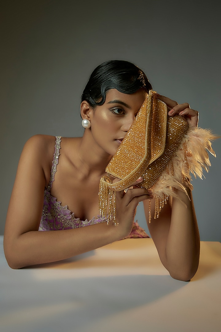Yellow Jute Embellished Envelope Clutch by Quirky Tales at Pernia's Pop Up Shop