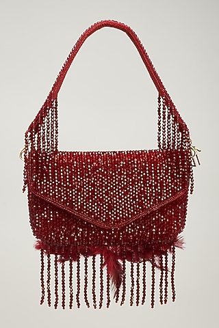 Red Jute Embellished Envelope Clutch by Quirky Tales