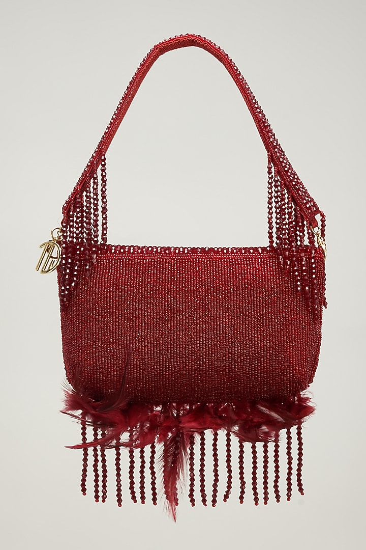 Red Jute Embellished Envelope Clutch by Quirky Tales at Pernia's Pop Up Shop