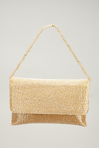 Yellow Jute Embellished Clutch by Quirky Tales