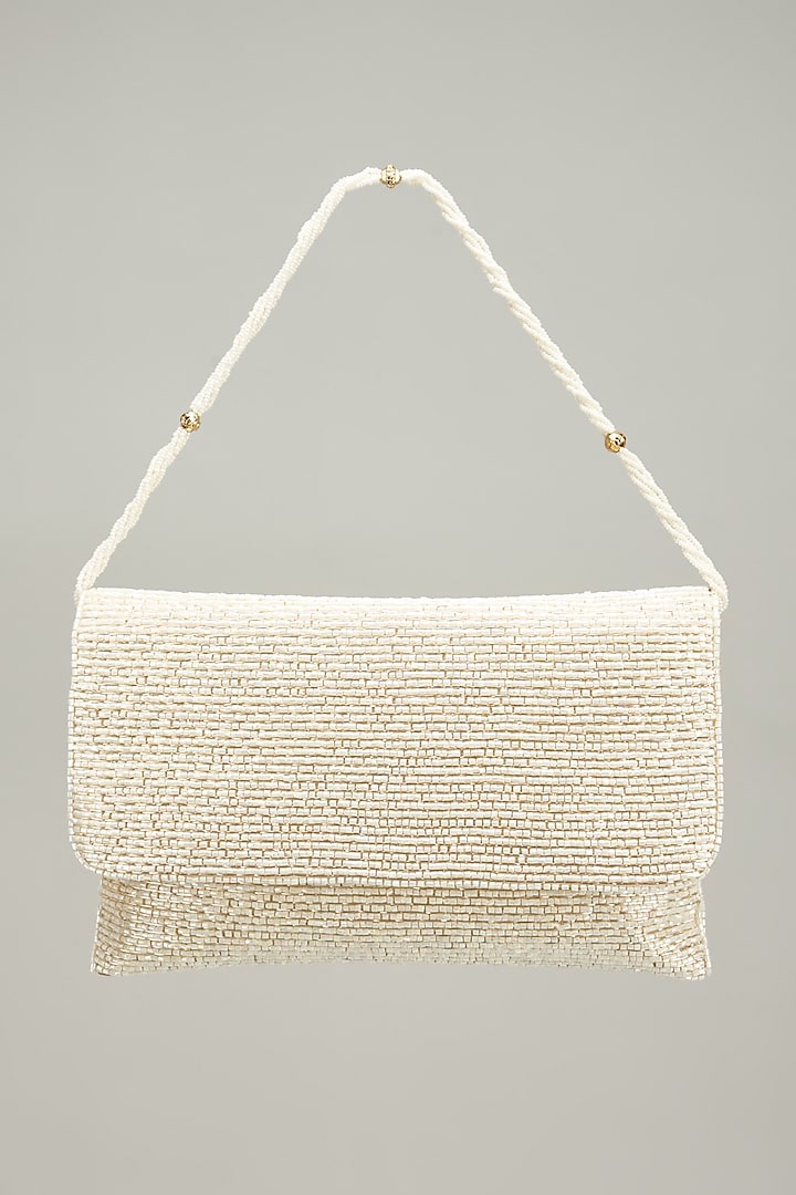 White Jute Embellished Clutch by Quirky Tales