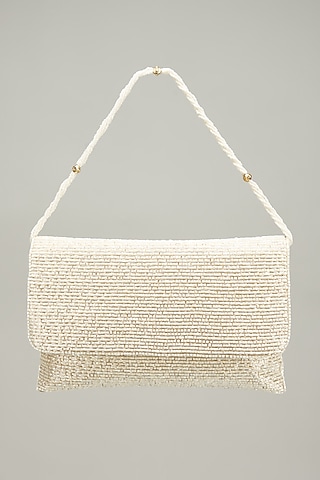 White Jute Embellished Clutch by Quirky Tales
