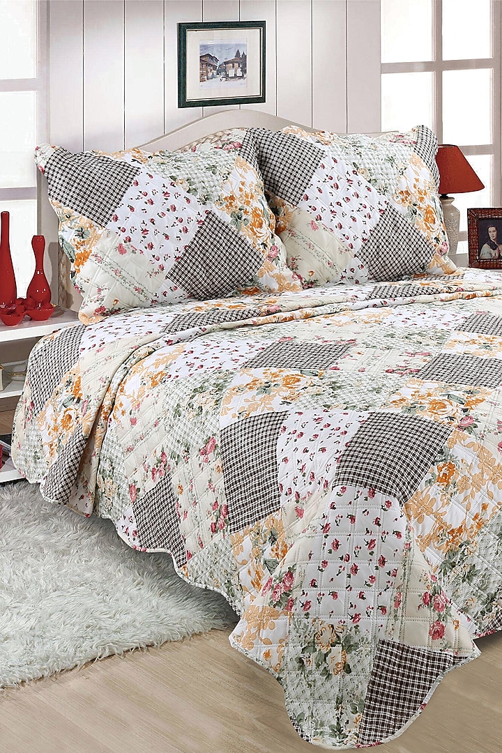 Multi-Colored Patchwork Printed Quilted Bedspread Set (Set of 3) by Quilting Tree