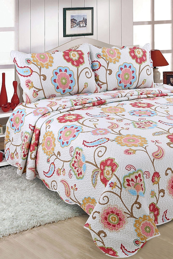 Multi-Colored Floral Quilted Bedspread Set (Set of 3) by Quilting Tree