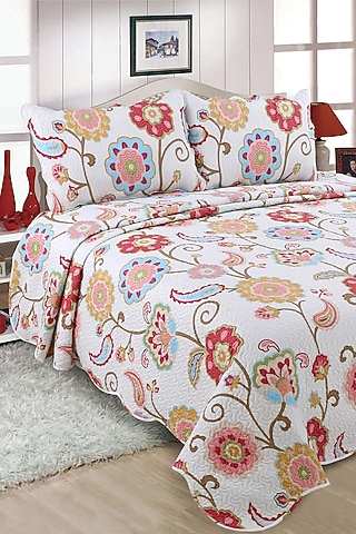 Multi-Colored Floral Quilted Bedspread Set (Set of 3) by Quilting Tree
