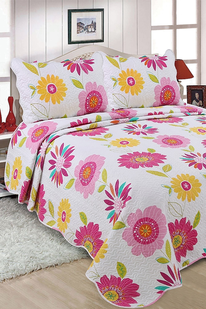Pink Floral Quilted Bedspread Set (Set of 3) by Quilting Tree