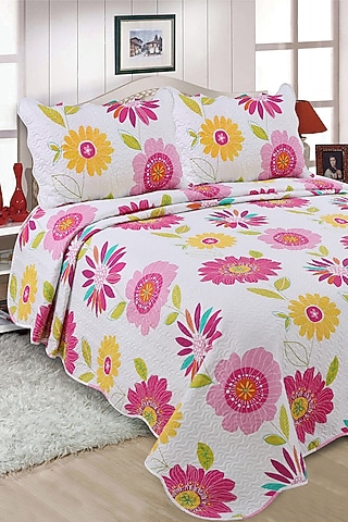 Pink Floral Quilted Bedspread Set (Set of 3) by Quilting Tree