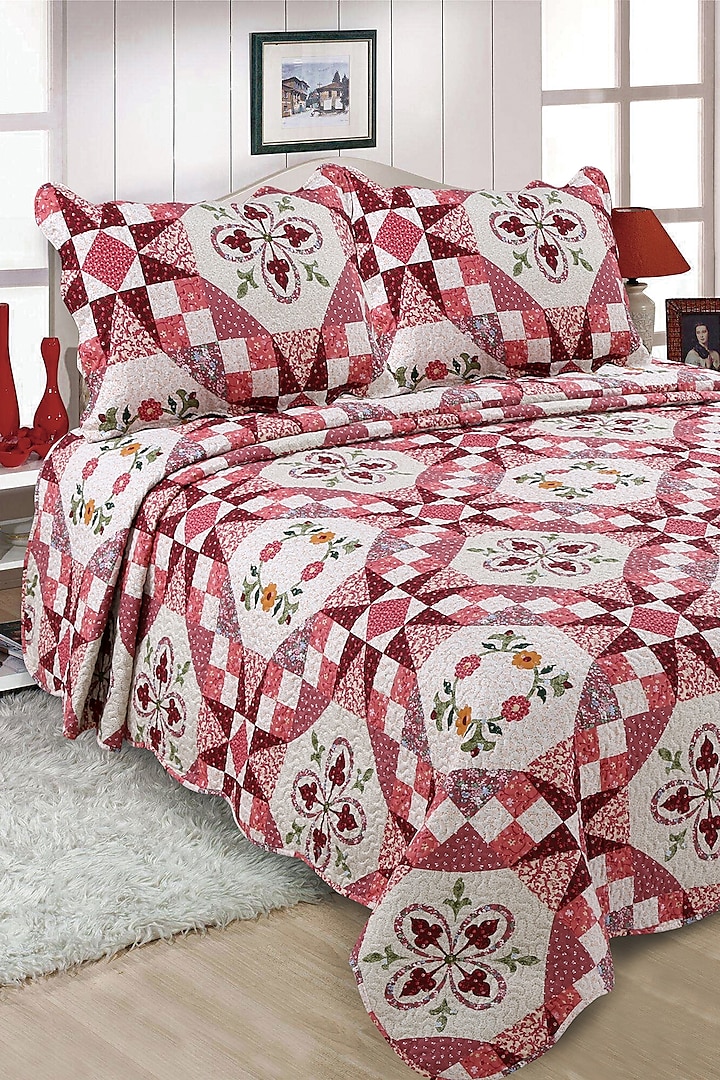 Blushy Maroon Quilted Bedspread Set (Set of 3) by Quilting Tree