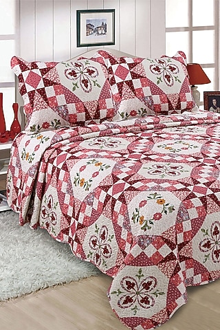 Blushy Maroon Quilted Bedspread Set (Set of 3) by Quilting Tree
