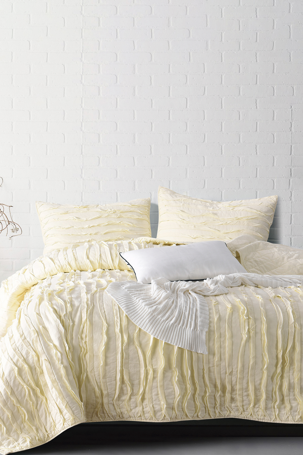Lemon Yellow Ruffled Quilted Bedspread Set (Set of 3) by Quilting Tree at Pernia's Pop Up Shop