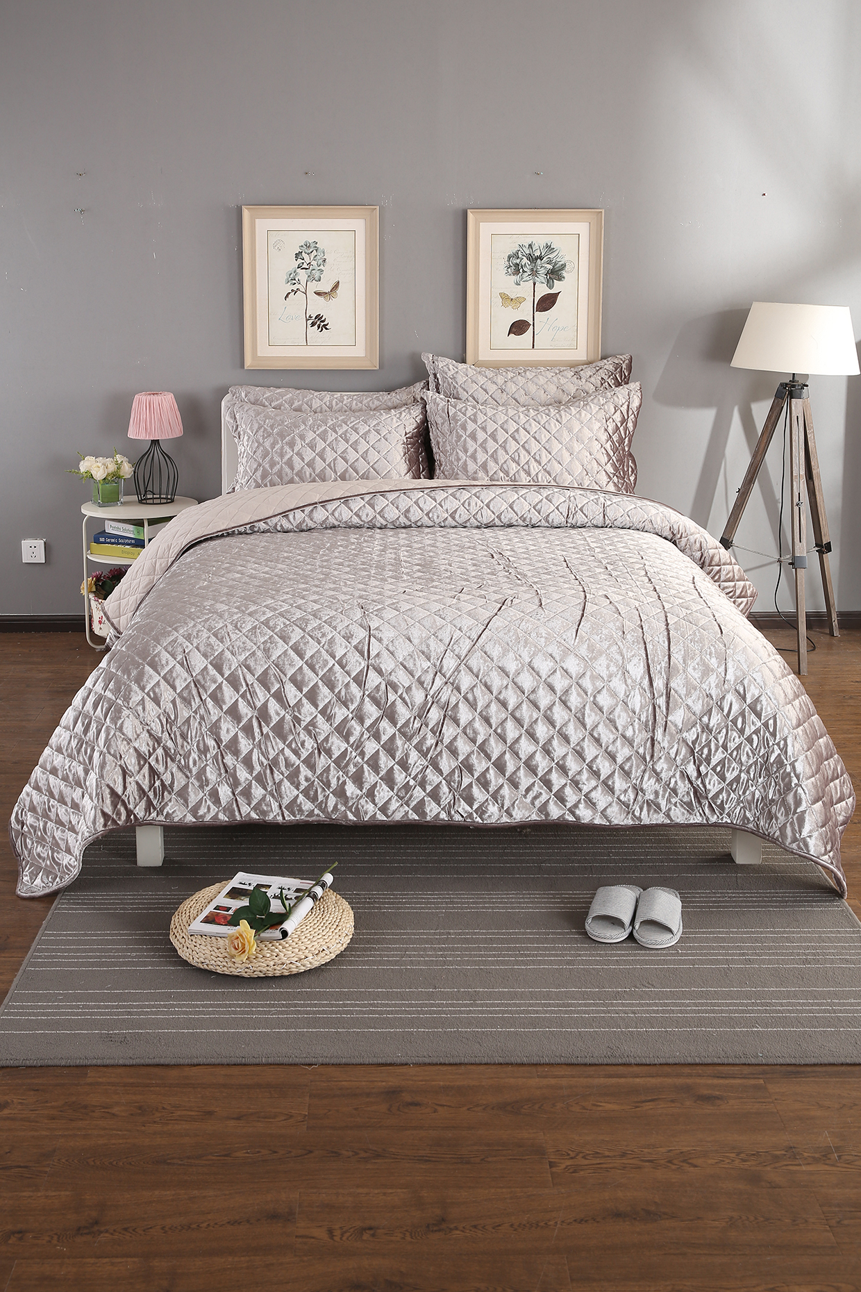 Light Brown Diamond Quilted Bedspread Set (Set of 3) by Quilting Tree at Pernia's Pop Up Shop