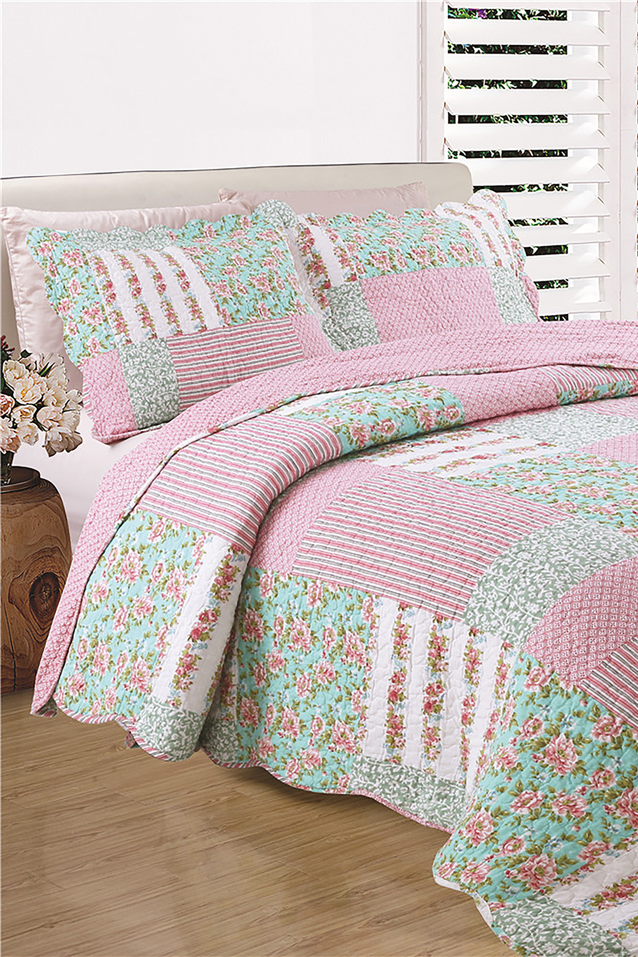 Multi-Colored Patchwork Quilted Bedspread Set (Set of 3) by Quilting Tree at Pernia's Pop Up Shop