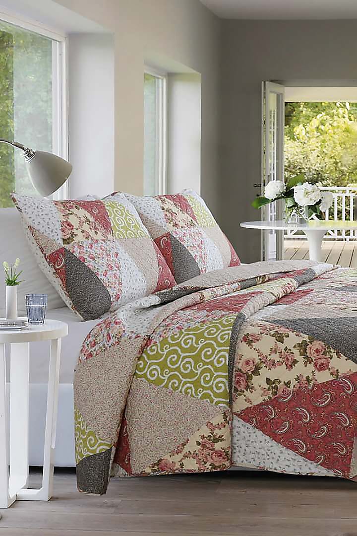 Multi-Colored Quilted Bedspread Set (Set of 3) by Quilting Tree at Pernia's Pop Up Shop