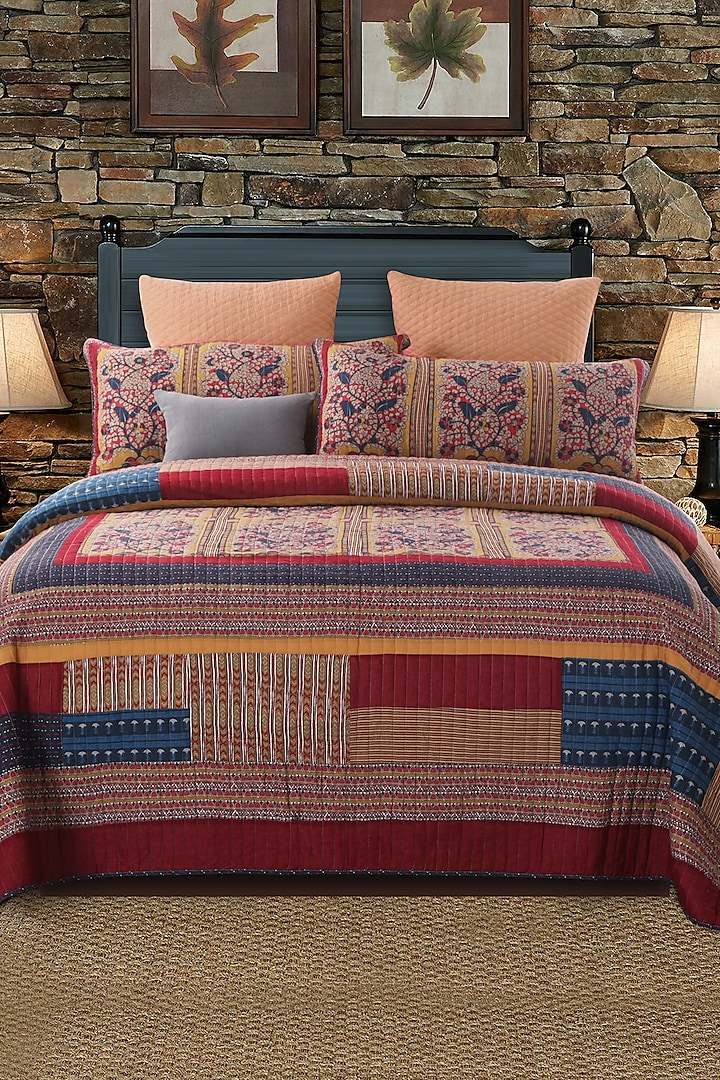 Multi-Colored Patchwork & Handwork Quilted Bedspread Set (Set of 3) by Quilting Tree