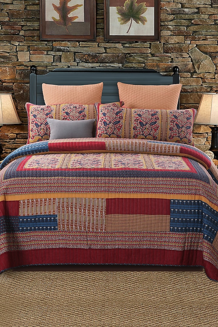 Multi-Colored Patchwork & Handwork Quilted Bedspread Set (Set of 3) by Quilting Tree at Pernia's Pop Up Shop