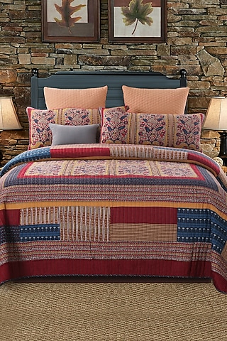 Multi-Colored Patchwork & Handwork Quilted Bedspread Set (Set of 3) by Quilting Tree
