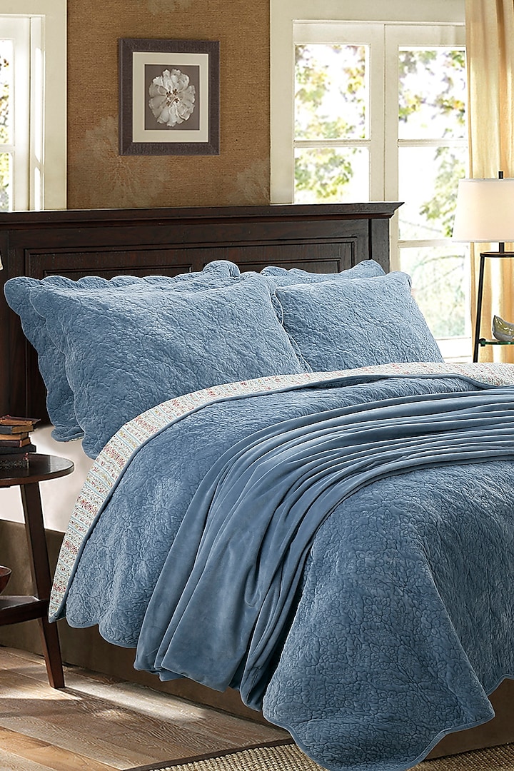 Blue Intricate Quilted Bedspread Set (Set of 4) by Quilting Tree at Pernia's Pop Up Shop