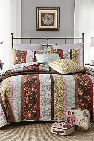 Multi-Colored Floral Quilted Bedspread Set (Set of 3) by Quilting Tree