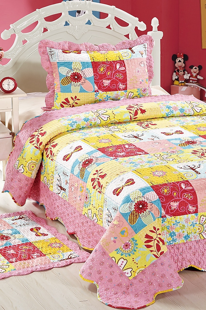 Multi-Colored Floral Quilted Bedspread Set (Set of 2) by Quilting Tree