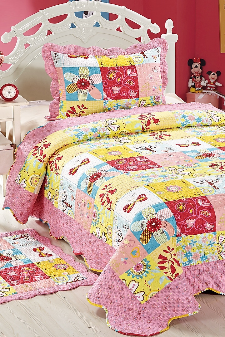 Multi-Colored Floral Quilted Bedspread Set (Set of 2) by Quilting Tree at Pernia's Pop Up Shop