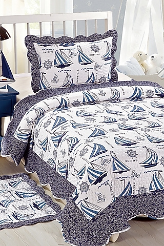 Multi-Colored Yatch Themed Quilted Bedspread Set (Set of 2) by Quilting Tree