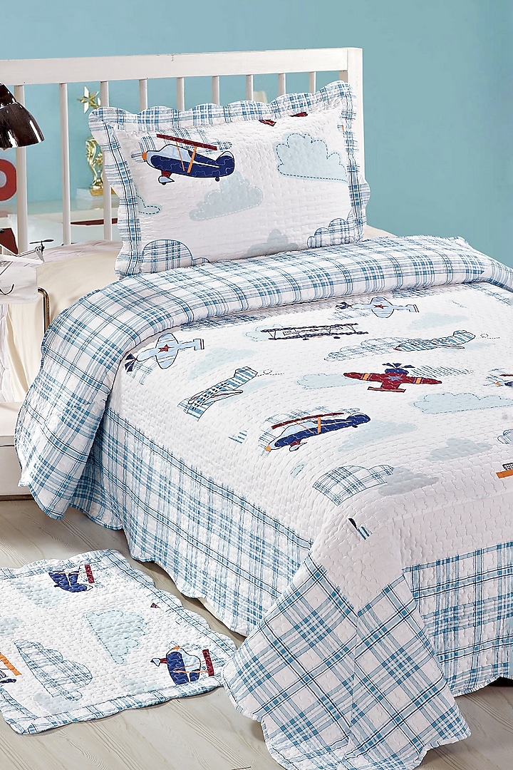 Multi-Colored Aeroplane Mode Quilted Bedspread Set (Set of 2) by Quilting Tree