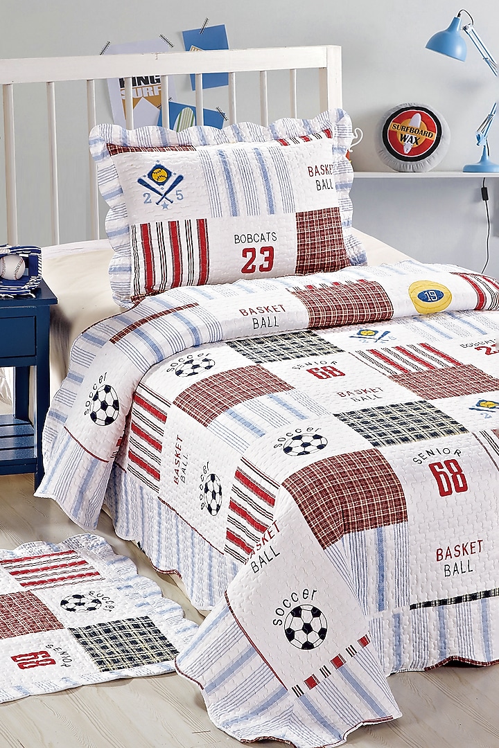 Multi-Colored Football Themed Quilted Bedspread Set (Set of 2) by Quilting Tree