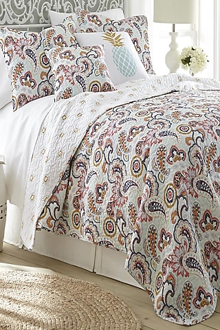 Orange & White Floral Quilted Bedspread Set (Set of 3) by Quilting Tree
