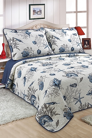 Cream Floral Quilted Bedspread Set (Set of 3) by Quilting Tree