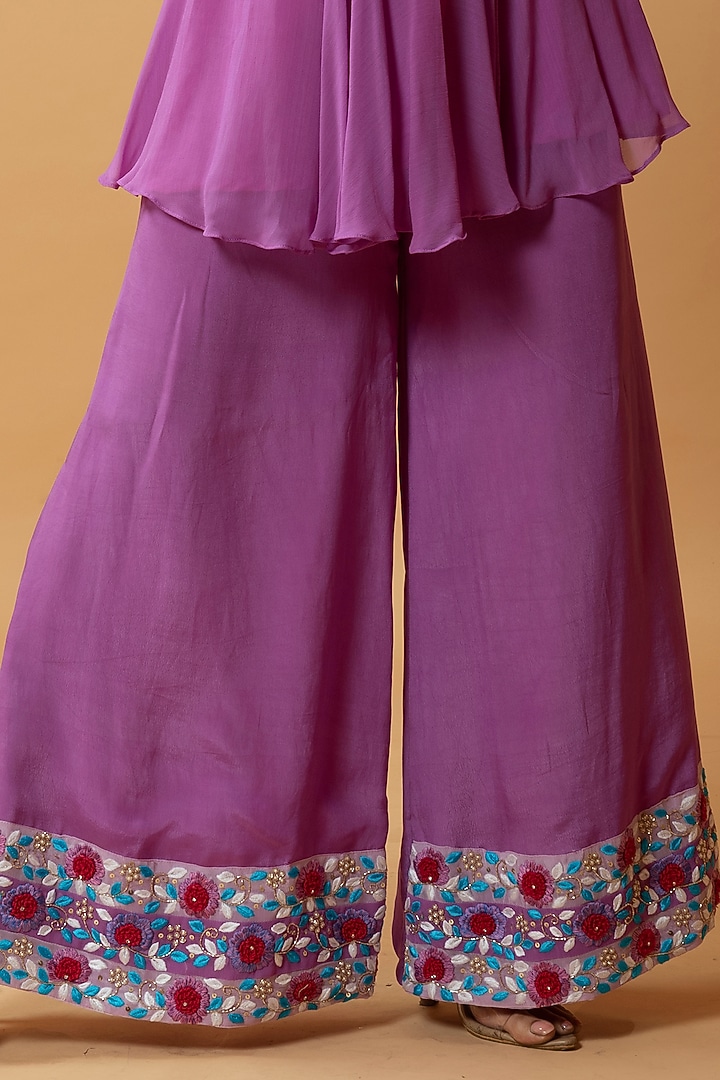 French Pink Georgette Hand Embroidered Party Wear Sharara Set by Quench A Thirst at Pernia's Pop Up Shop
