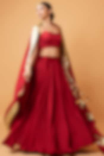 Deep Red Modal Lehenga Set by Quench A Thirst