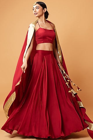 Deep Red Modal Lehenga Set by Quench A Thirst